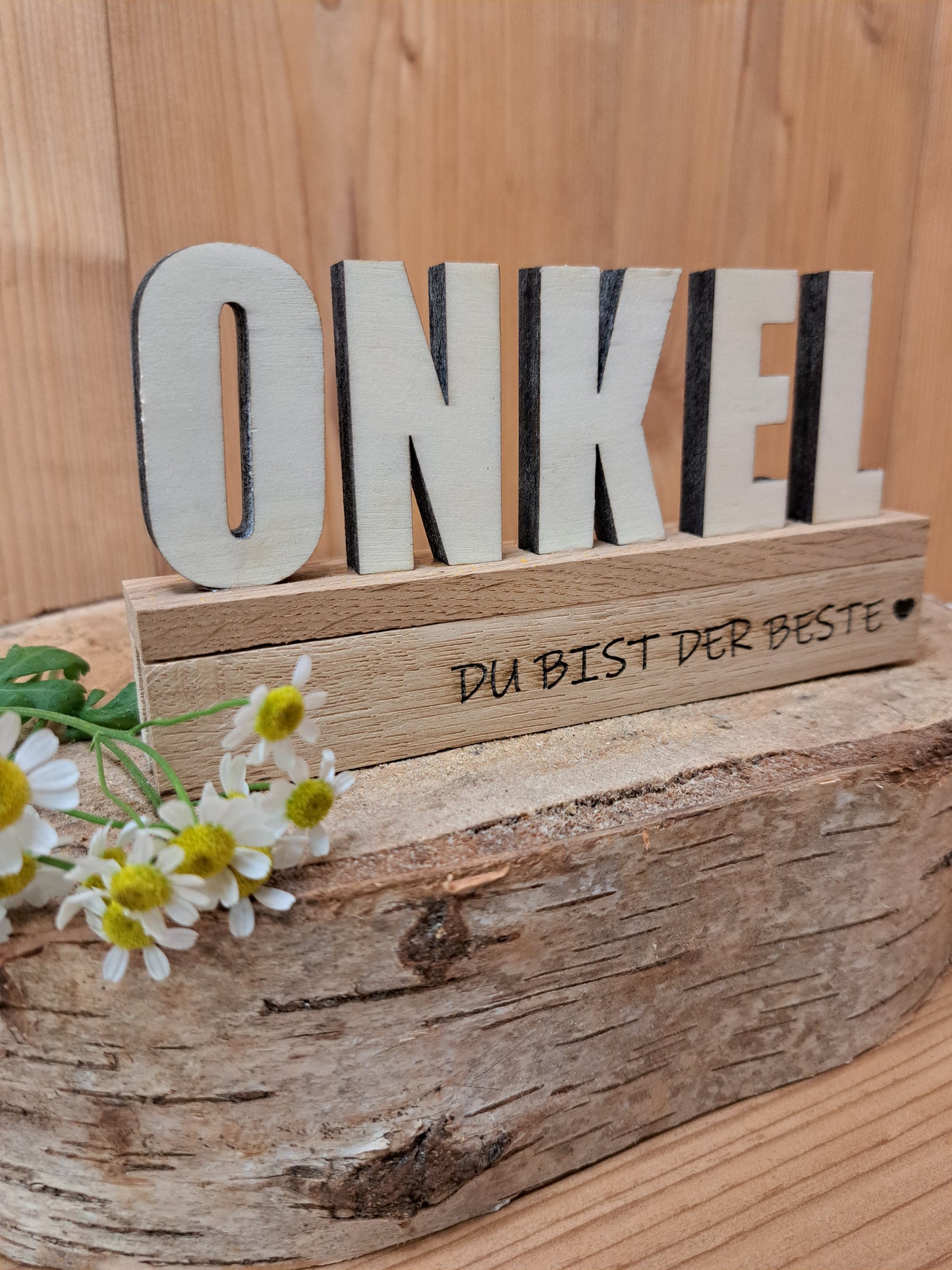Holzdeko 'ONKEL' mit Schriftzug 'Du bist der Beste' – Geschenkidee