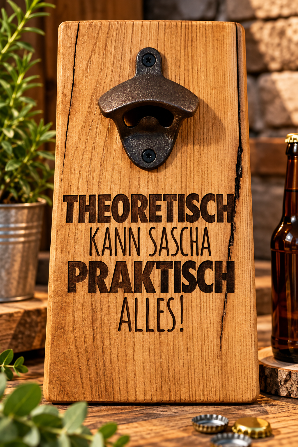 Personalisierter Wandflaschenöffner „Theoretisch kann … praktisch alles!“