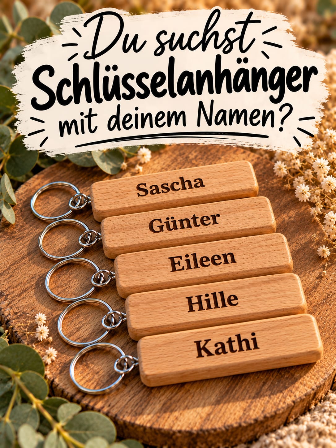 Personalisierter Schlüsselanhänger aus Holz mit Wunschtext