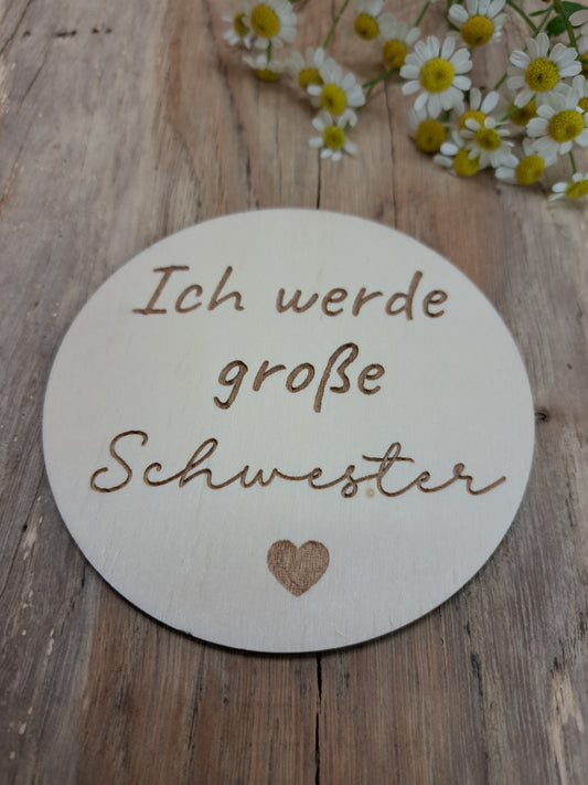 Holzschild „Ich werde große Schwester“