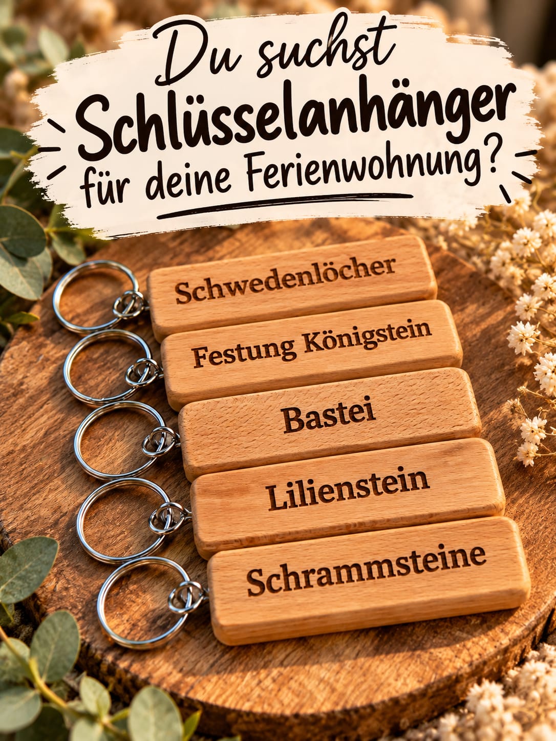 Personalisierter Schlüsselanhänger aus Holz mit Wunschtext