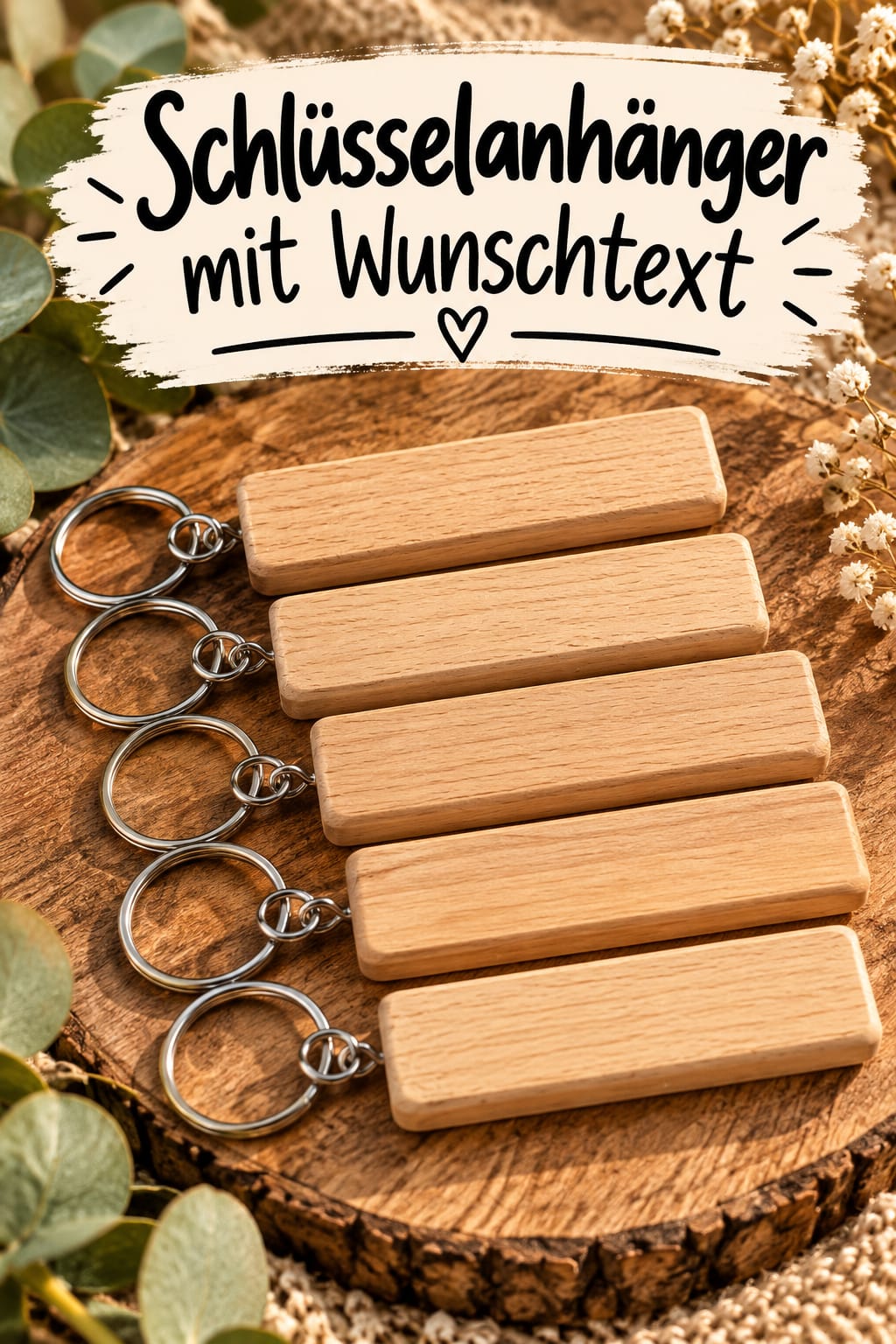 Personalisierter Schlüsselanhänger aus Holz mit Wunschtext