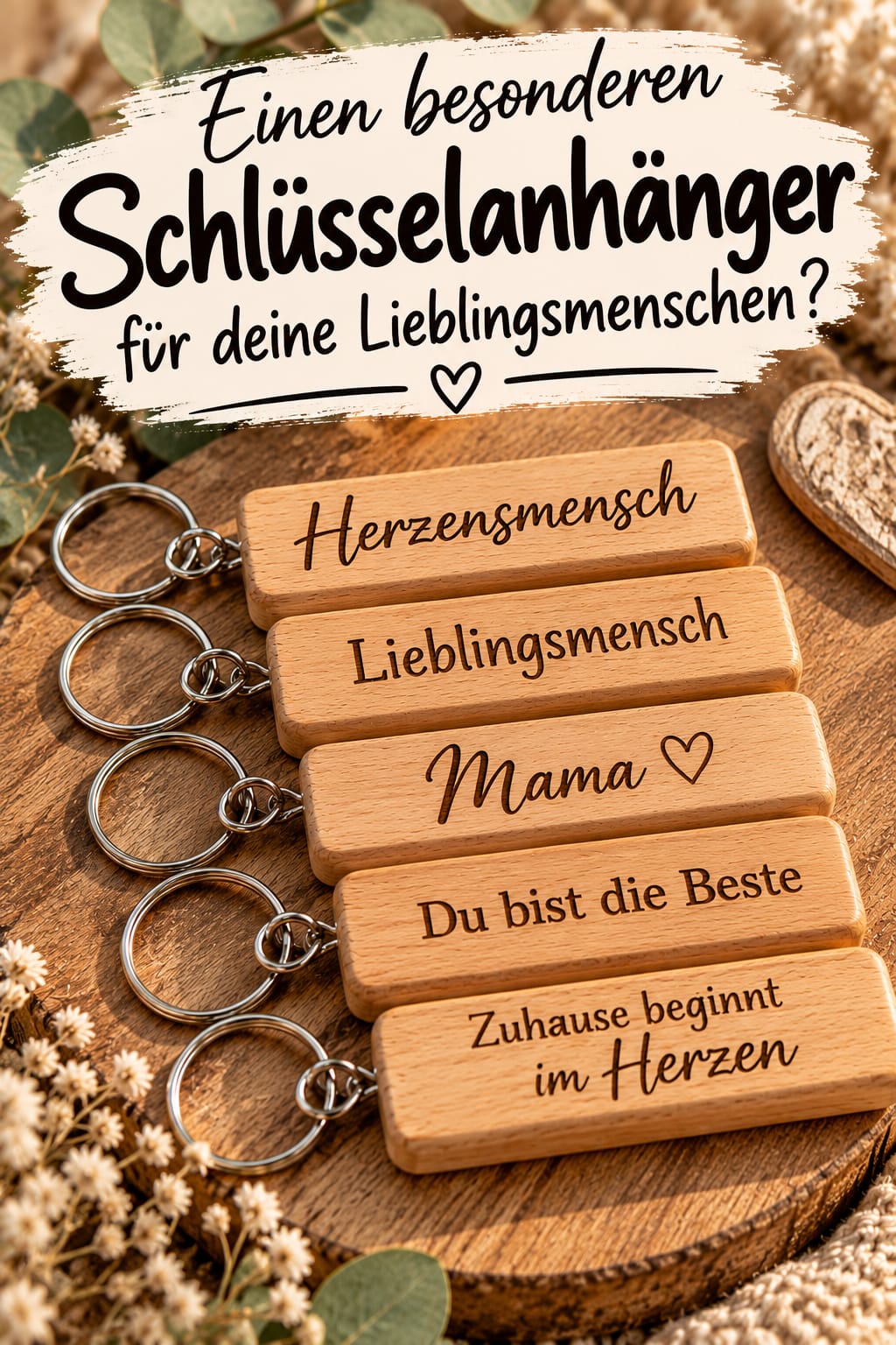 Personalisierter Schlüsselanhänger aus Holz mit Wunschtext