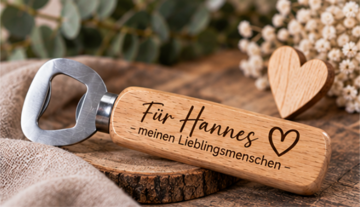Holz-Flaschenöffner mit Gravur