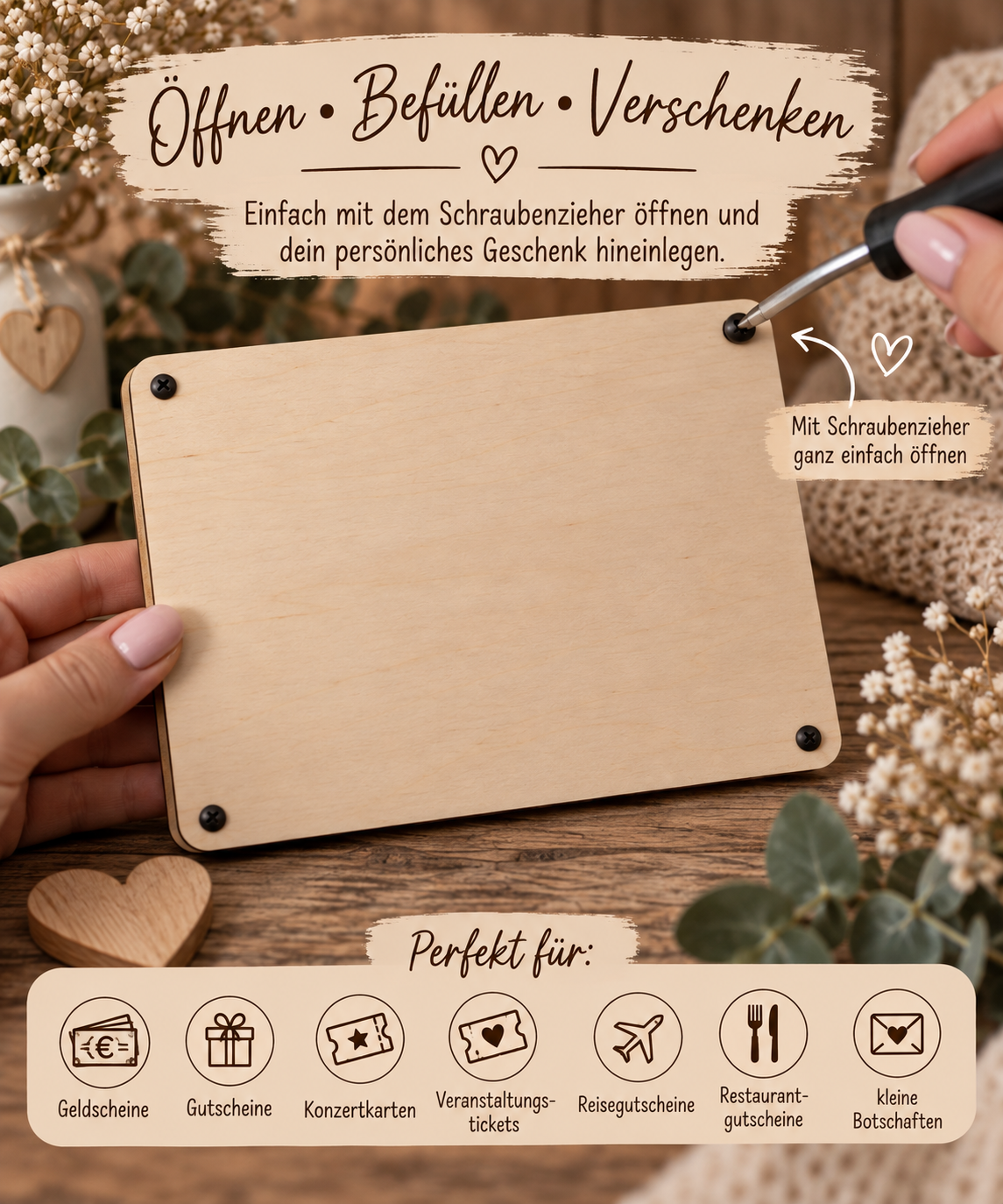 Personalisierter Gutschein aus Holz – Geldgeschenk mit Wunschnamen