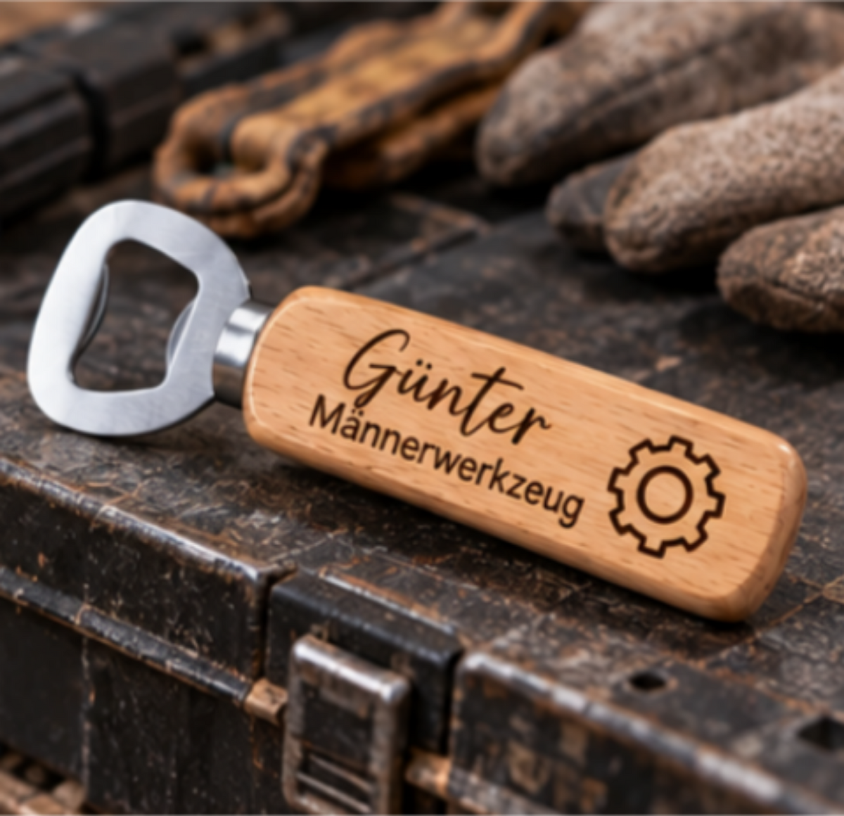 Holz-Flaschenöffner mit Gravur