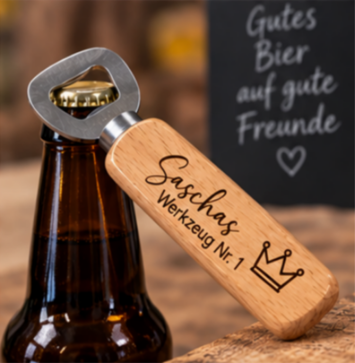 Holz-Flaschenöffner mit Gravur