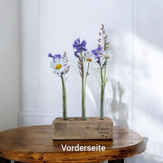 Blumenständer „Blümchen für dich" – Holzblock mit Reagenzgläsern