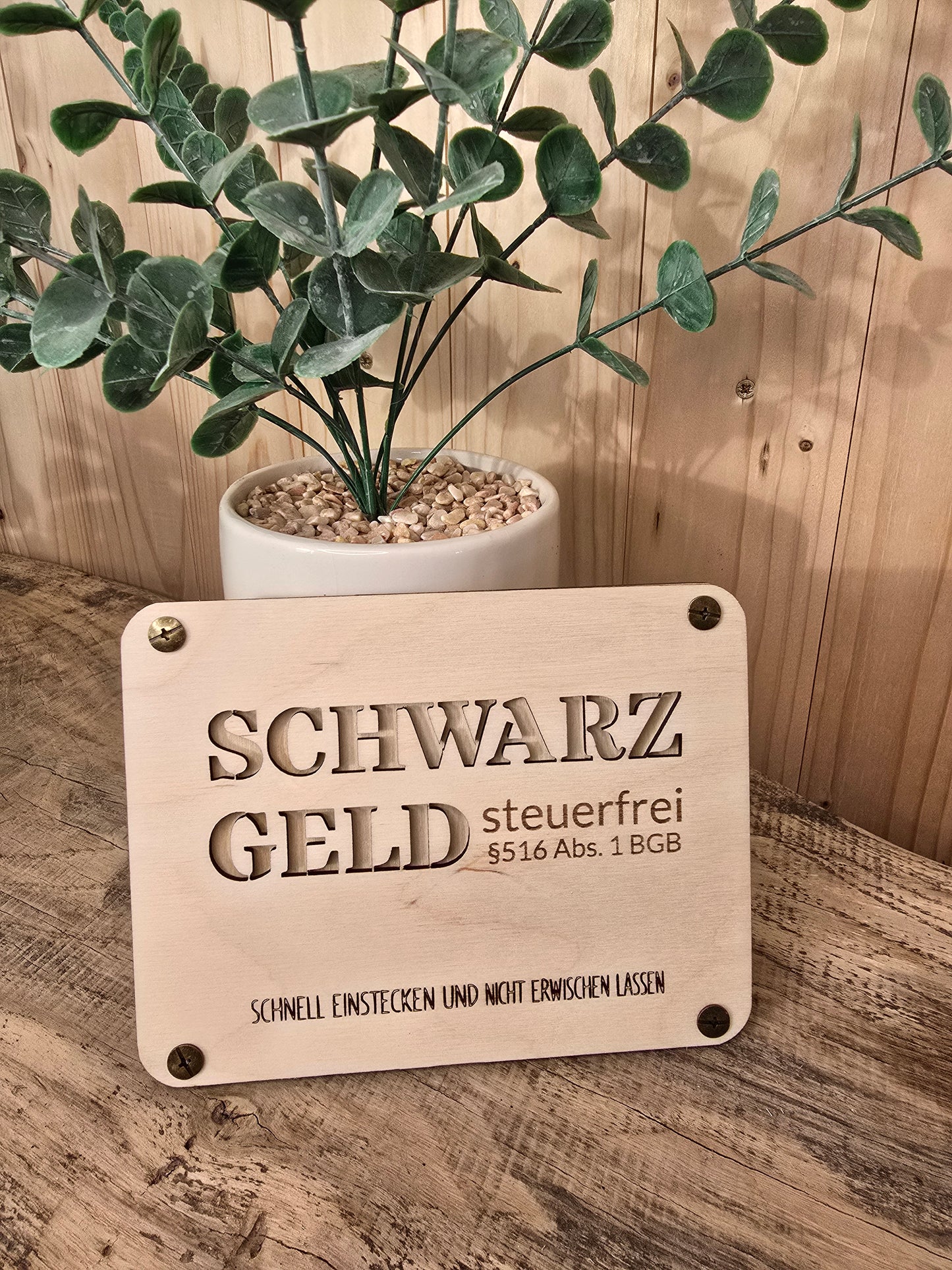 Gutschein „Schwarzgeld- steuerfrei“ – humorvoll & handgemacht