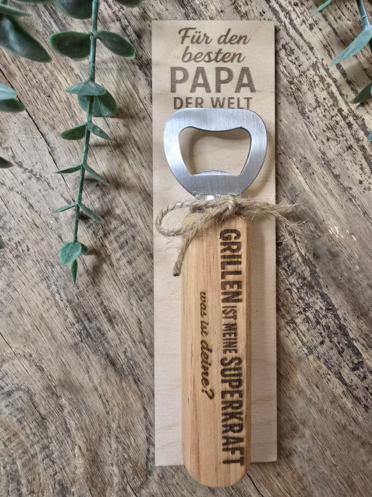 Bieröffner „Grillen ist meine Superkraft – was is deine?“ – Geschenk für den besten Papa der Welt