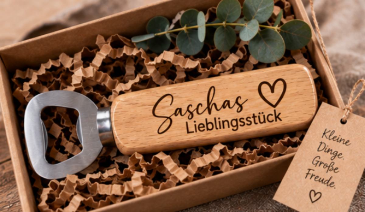 Holz-Flaschenöffner mit Gravur