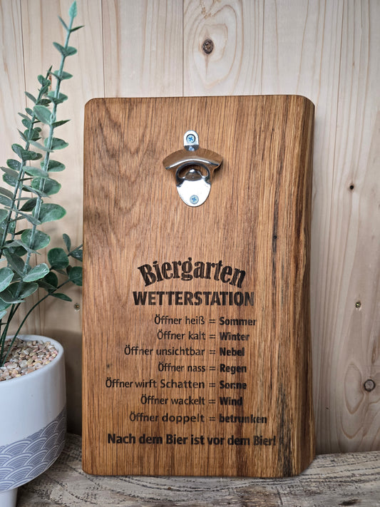 Biergarten Wetterstation - Wand-Flaschenöffner aus Holz