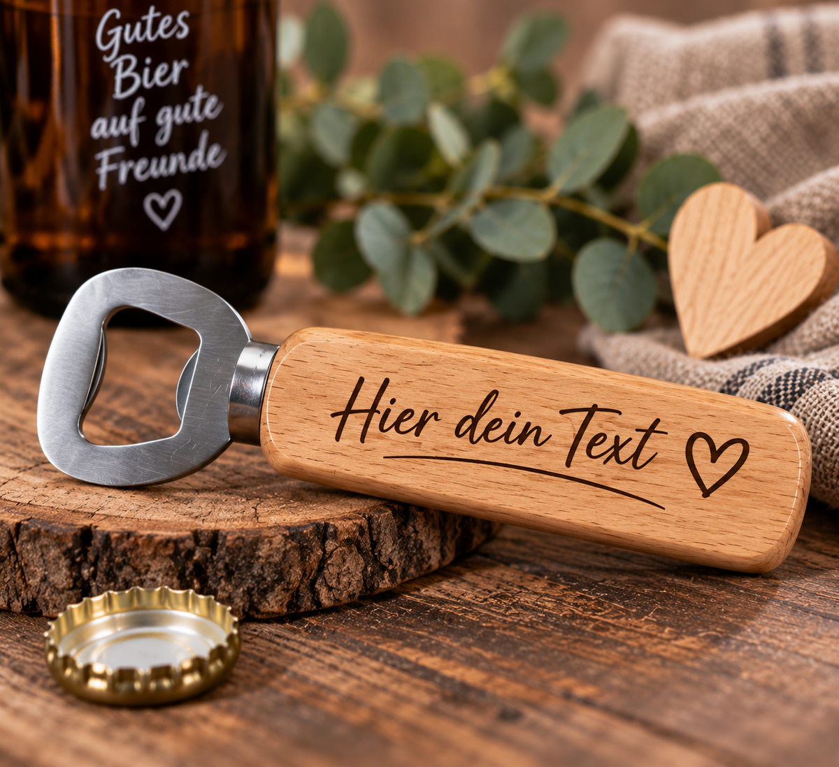 Holz-Flaschenöffner mit Gravur